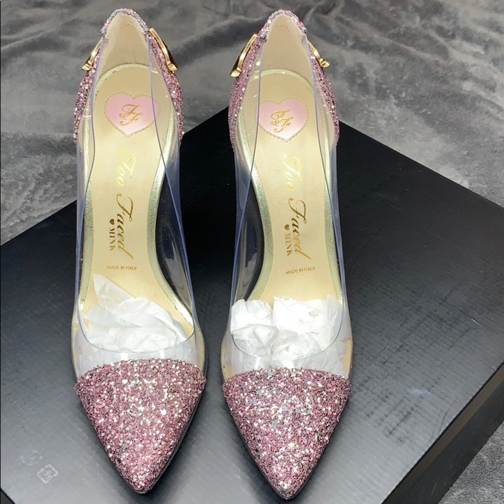 Limited Edition Vegan Too Faced Glitter Pink heels - Picture 2 of 8